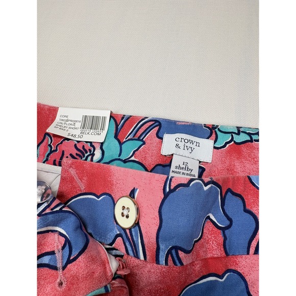 Crown & Ivy Women's Shelby Shorts 12 Pink Floral Scallop Hem - Picture 9 of 16